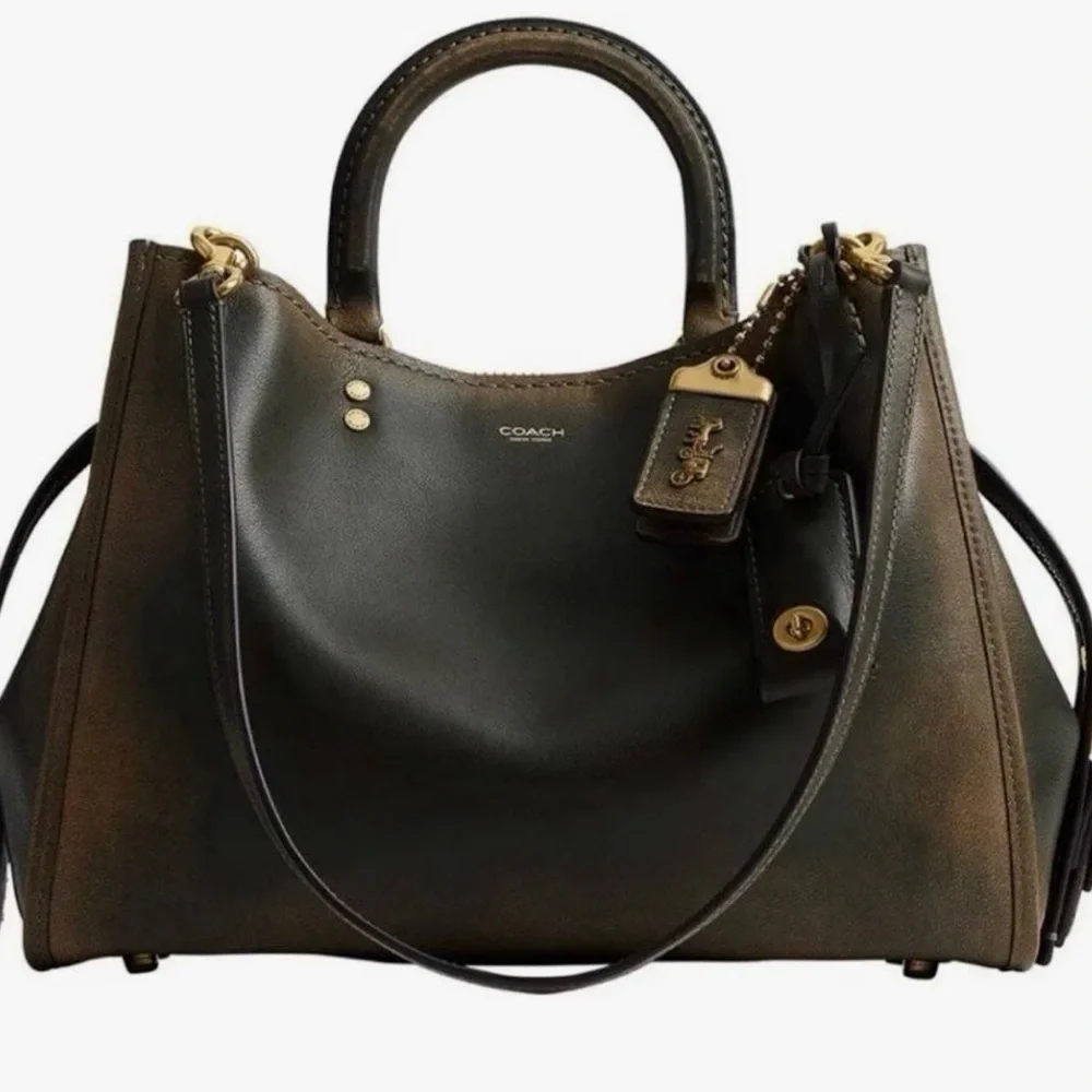 Coach Dark Olive Leather Satchel with Gold Hardware